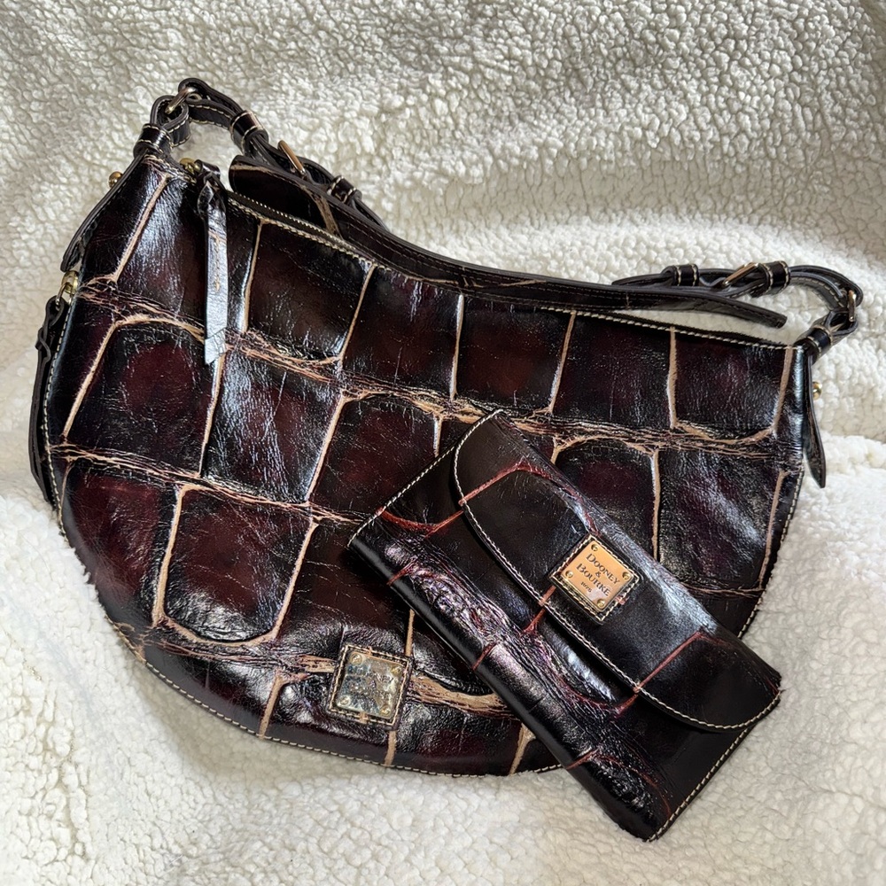 Dooney & Bourke Crocodile Hobo Shoulder Bag w/ matching wallet & check book